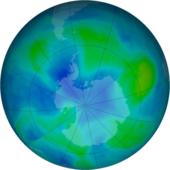 Antarctic ozone map for 03 March 2009